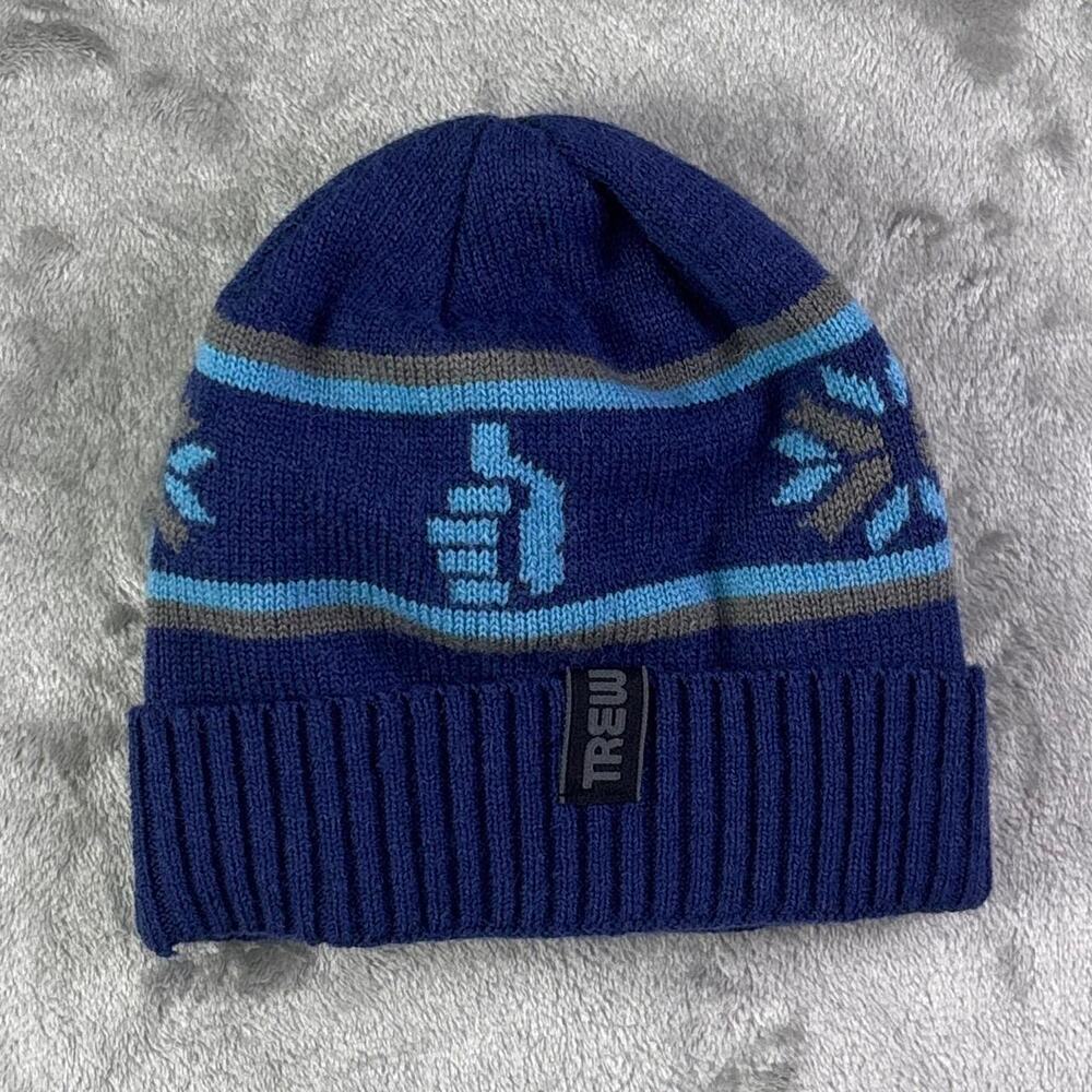 Trew Gear Wool Knit Beanie Blue Striped Winter Ski Snowboard Hat OSFM